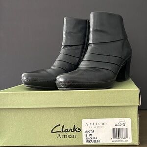 NEW Clarks Artisan Collection Black Leather Boots 9W